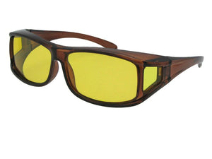 Style F11 Wrap Around Polarized Sunglasses Over Glasses Brown Frame Light Yellow Polarized Lenses