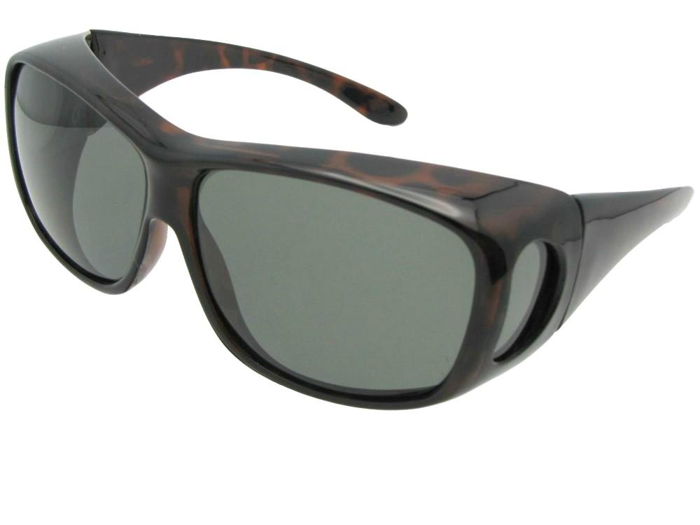 Style F15 Large Size Wrap Around Fit Over Sunglasses Tortoise Frame Gray Lenses