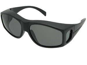 Style F18 Polarized Large Size Fit Over Sunglasses Flat Black Polarized Med Dark Gray Lenses