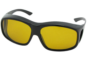 Style F19 Largest Polarized Fit Over Sunglasses Black Polarized Dark Yellow Lenses