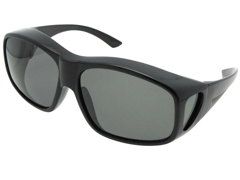 Style F19 Largest Polarized Fit Over Sunglasses Shiny Black Polarized Med Dark Gray Lens