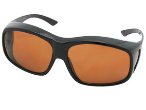 Style F19 Largest Non Polarized Fit Over Sunglasses Black Frame Non Polarized Amber Lenses 