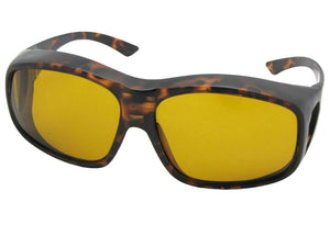 Style F19 Largest Polarized Fit Over Sunglasses Flat Tortoise Polarized Dark Yellow Lenses