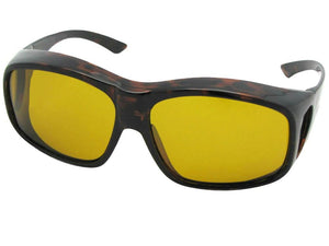 Style F19 Largest Polarized Fit Over Sunglasses Shiny Tortoise Polarized Dark Yellow Lenses