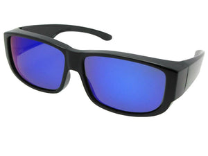 Style F27 Medium Polarized Fit Over Sunglasses Black Frame Blue Mirror Gray Lenses