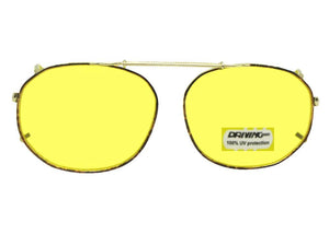 Round Square Yellow Lenses Clip-on Gold Brown Frame Yellow Lens