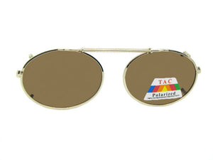 Oval Polarized Clip-on Sunglasses Gold Frame Brown Lenses