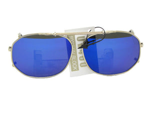 Round Square Color Mirror Clip on Silver Frame Blue Mirror Lenses