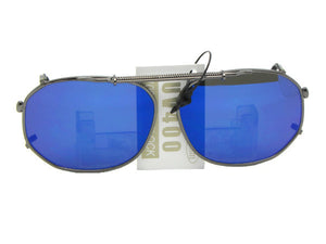 Round Square Color Mirror Clip on Pewter Frame Blue Mirror Lenses