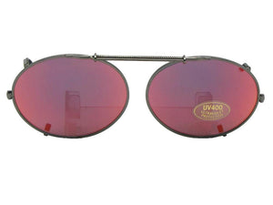 Oval Color Mirror Clip-on Sunglasses Pewter Frame Red Mirror Lens