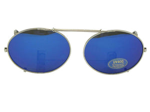 Oval Color Mirror Clip-on Sunglasses Silver Frame Blue Mirror Lens