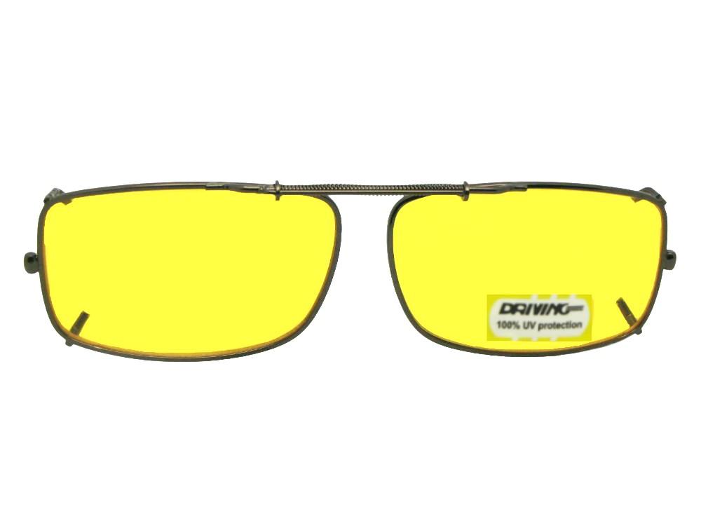 Slim Rectangle Yellow Lens Clip-on Pewter Frame