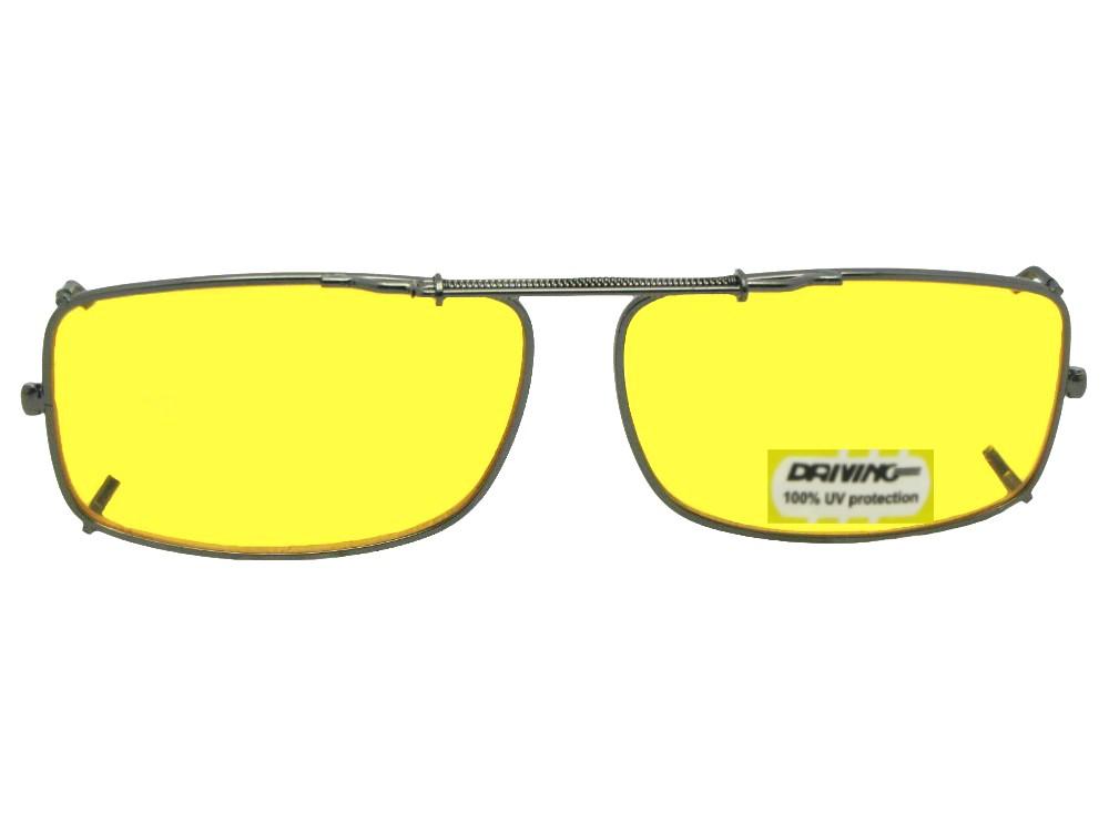 Slim Rectangle Yellow Lens Clip-on Pewter Frame